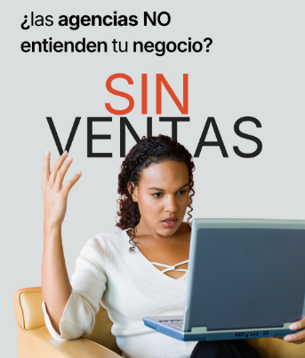 Profesional frustrada frente a su laptop, representando una campana que genera trafico pero no ventas